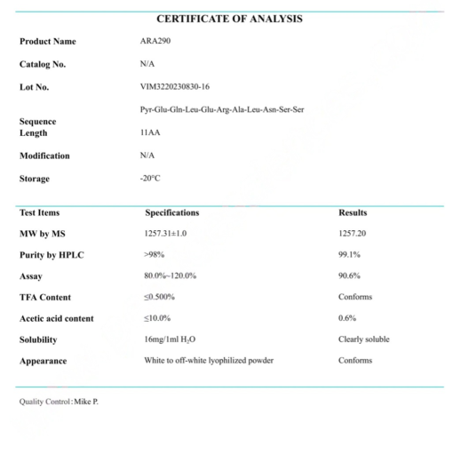 COA ARA-290 16mg