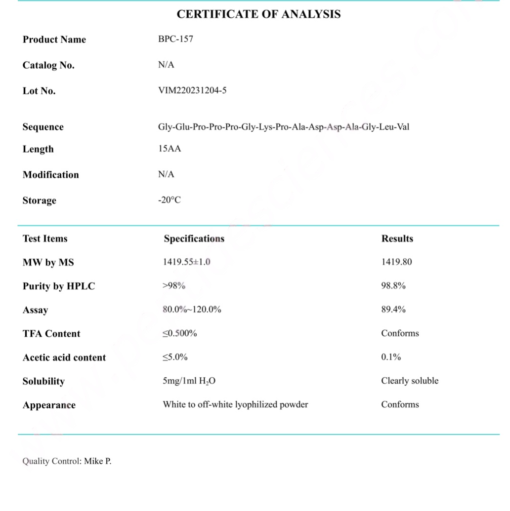 COA BPC-157 5mg