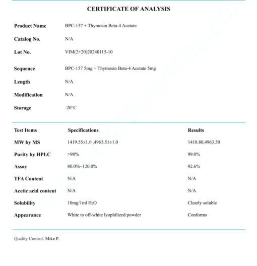 COA BPC-157, TB-500 10mg (Blend)