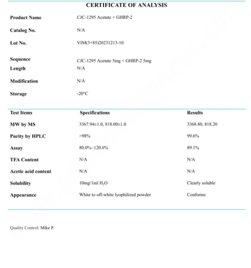 COA CJC-1295, GHRP-2 10mg (Blend)